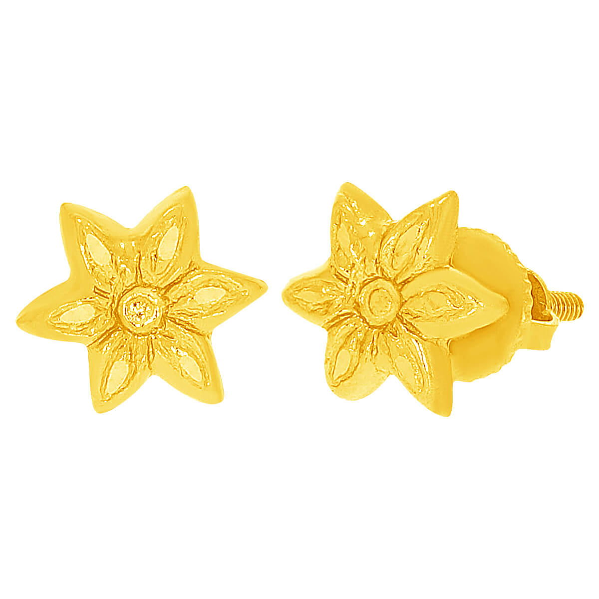 Gold Floral Charm Stud Earrings 22K