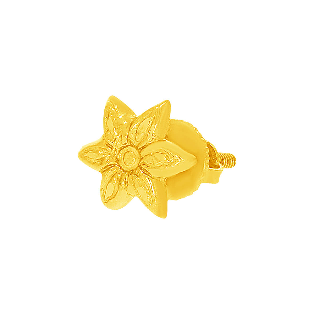 Gold Floral Charm Stud Earrings 22K