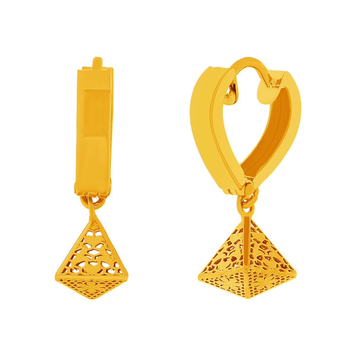 Sleek Sophisticated Trigonal Gold Hoops 22K