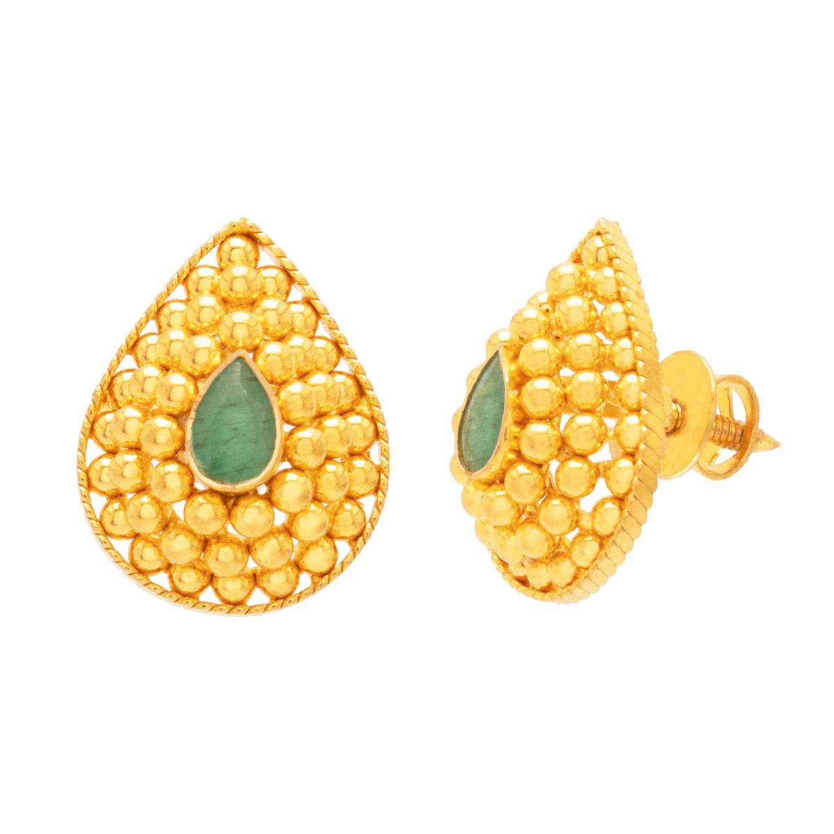 Paisley Elegance Gold Beads Stud Earrings