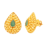 Paisley Elegance Gold Beads Stud Earrings