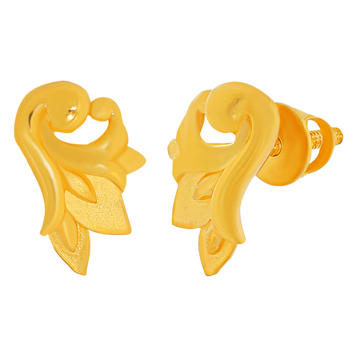 Gleaming Graceful Leaf Gold Studs 22k