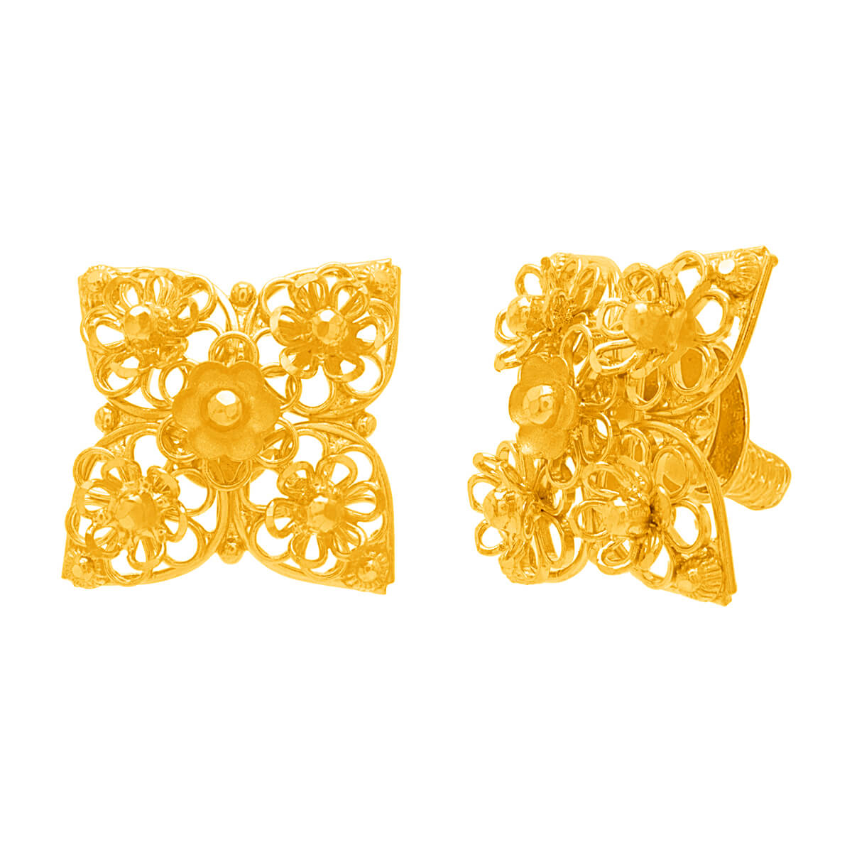 22K Delicate Jhali Motif Floral Stud Earrings