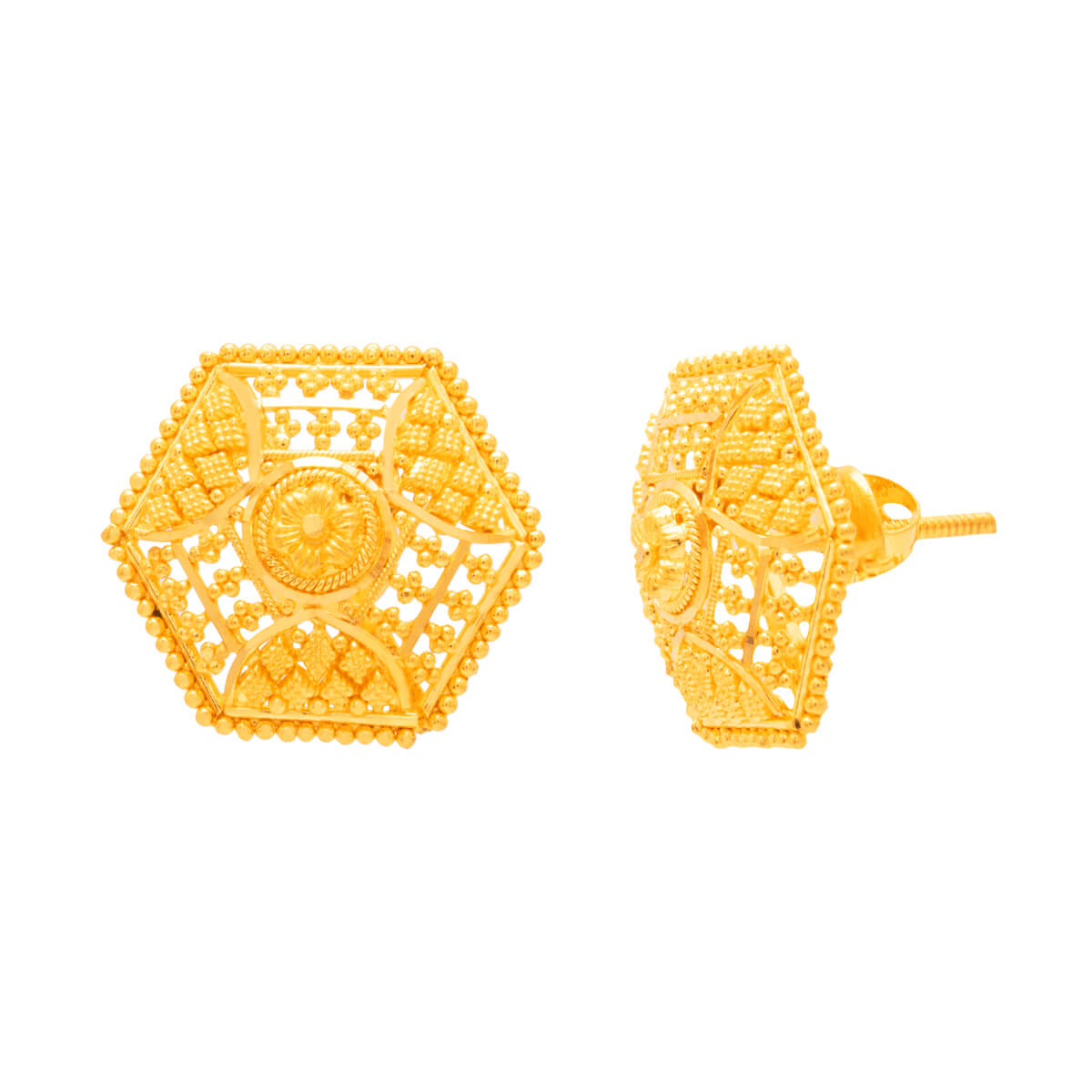 Gleaming Hexa 22K Gold Studs for Daily Wear