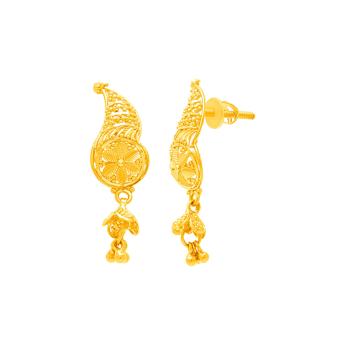 Classic Elegance Paisley Flora Motif 22K Gold Dangler Earrings