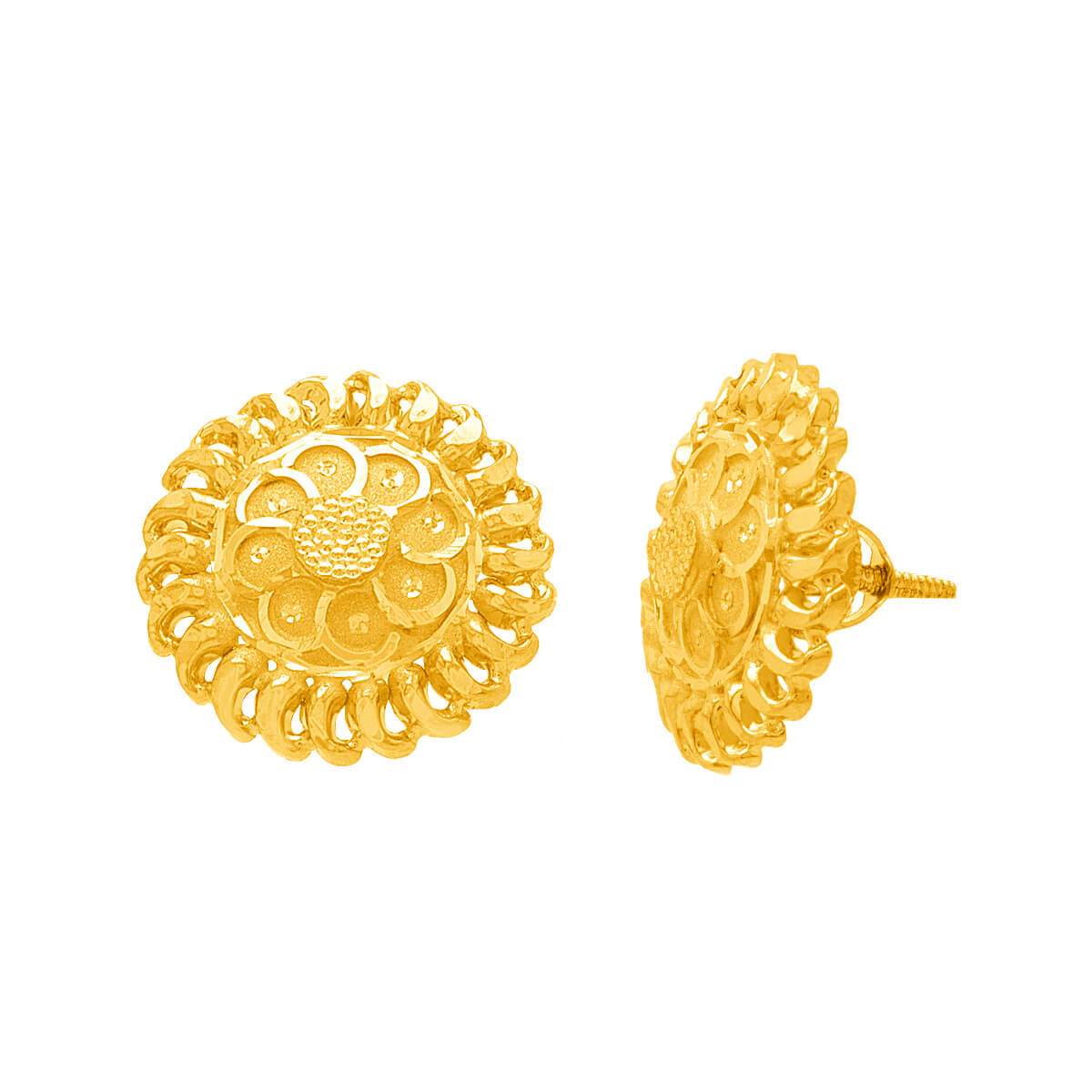 Exquisite Floral Gold Stud Earrings in 22K