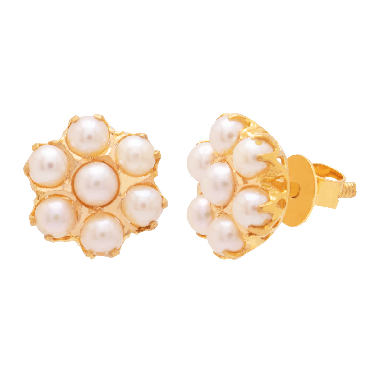 Charming White Blossom Gold Studs