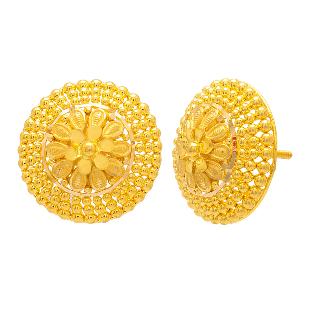 Charming Petal Motif Gold Stud Earrings 22K