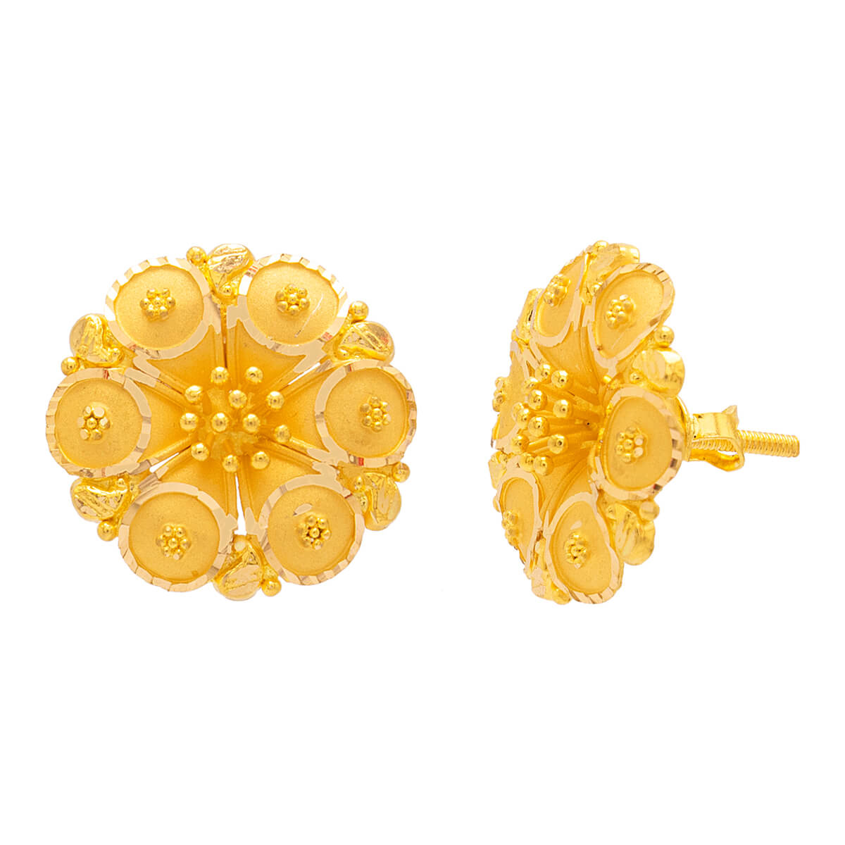 22K Luxurious Floral Gold Stud Earrings