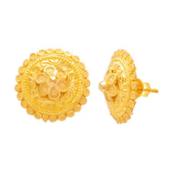 Simple Gold Studs with Floral Charm in 22K