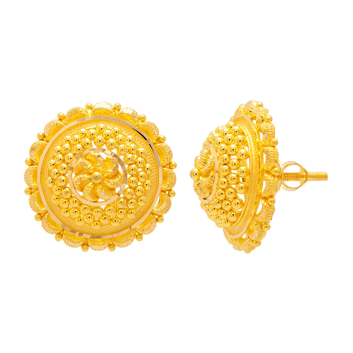 Soft Blossom Design Stud Earrings in Gold 22K