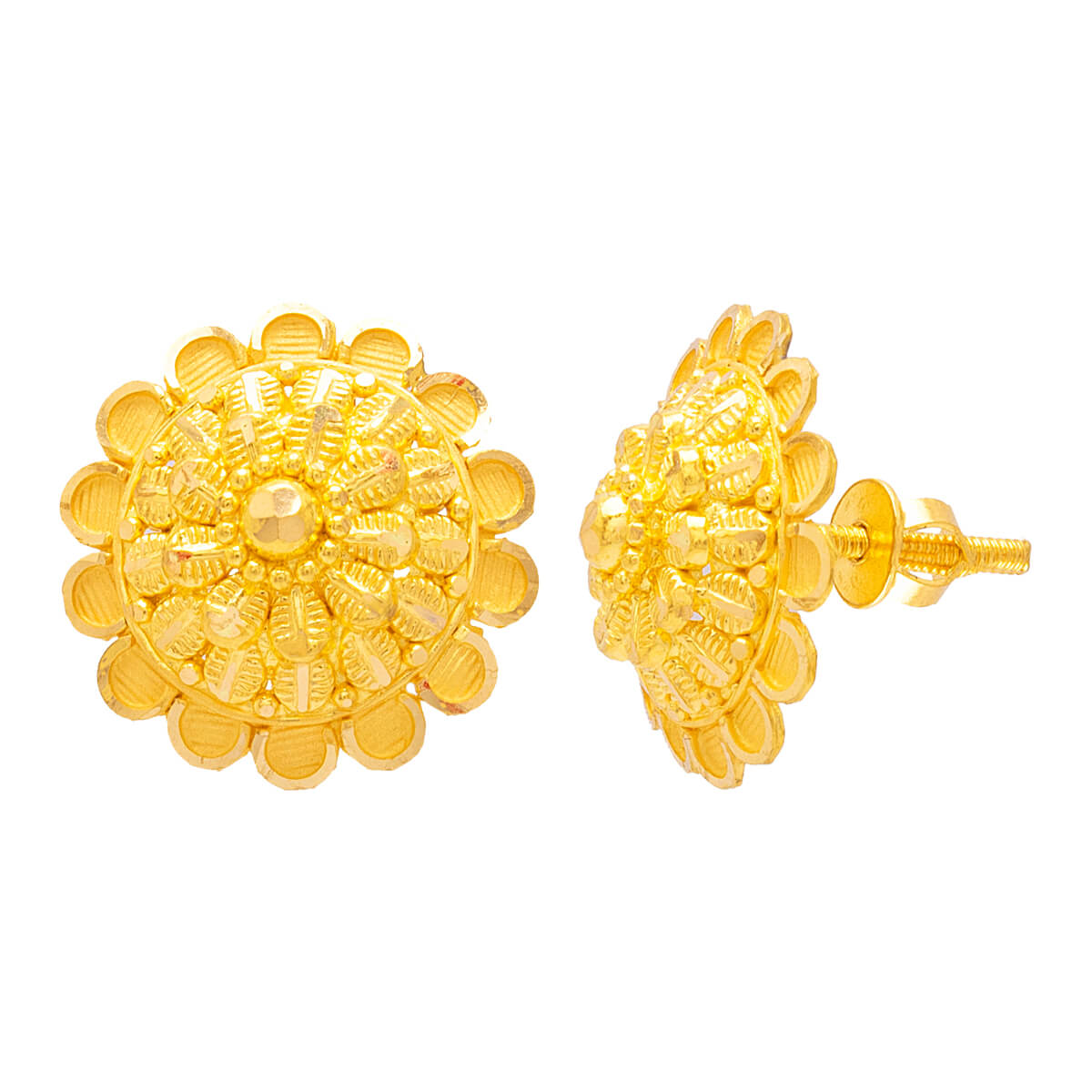Precious Floral Motif 22K Gold Stud Earrings