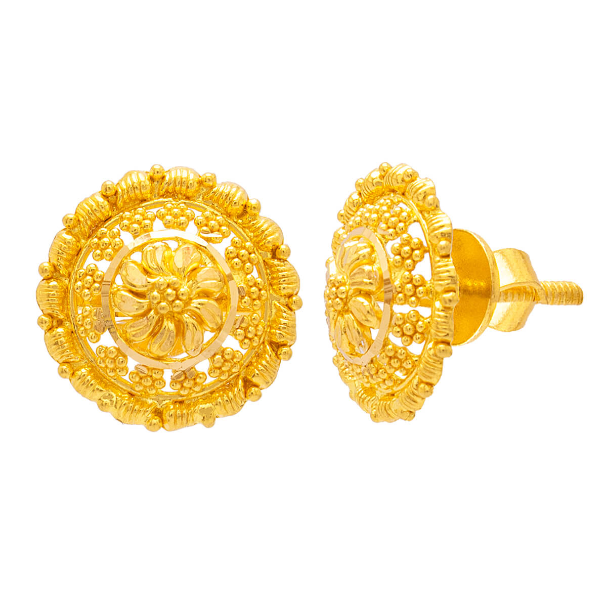 Elegant Gold Blossom Stud Earrings in 22K