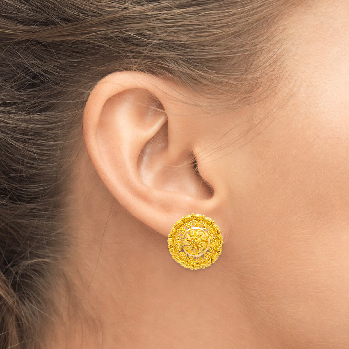 Elegant Gold Blossom Stud Earrings in 22K