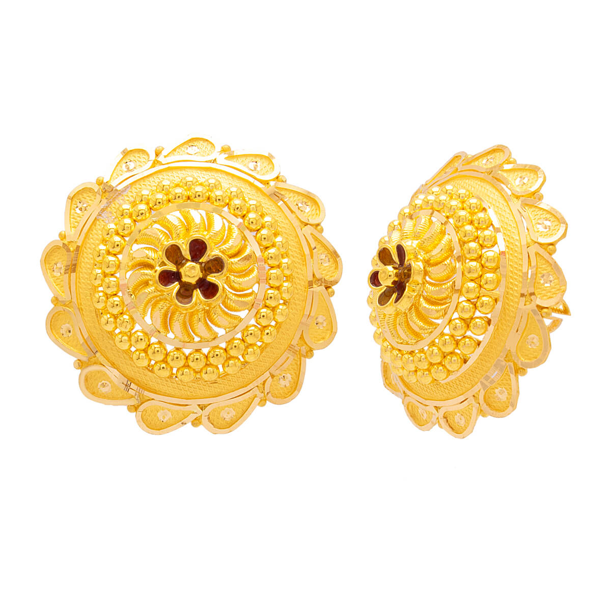 22K Classic Floral Gold Stud Earrings