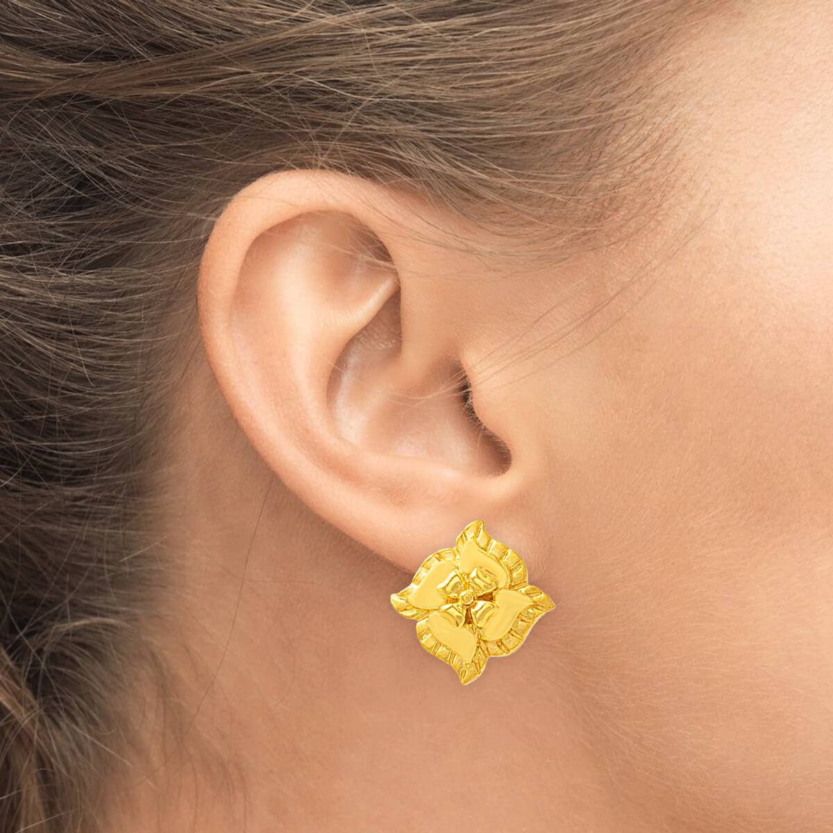Blossom 22K Gold Square Stud Earrings for Everyday Style