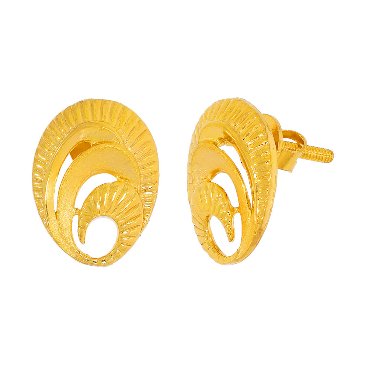Contemporary Oval Motif Gold Studs 22K