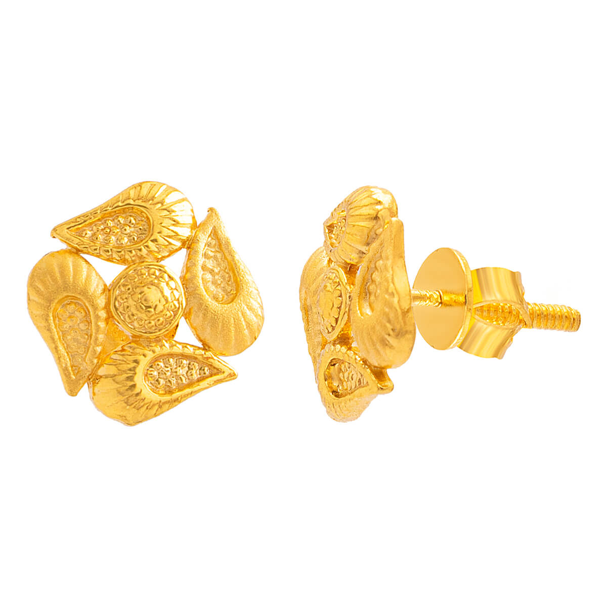 Elegant Blossom Motif Stud Earrings in 22K Gold
