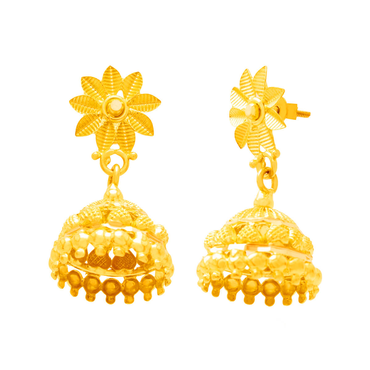 22K Gold Cherry Blossom Jhumka Earrings