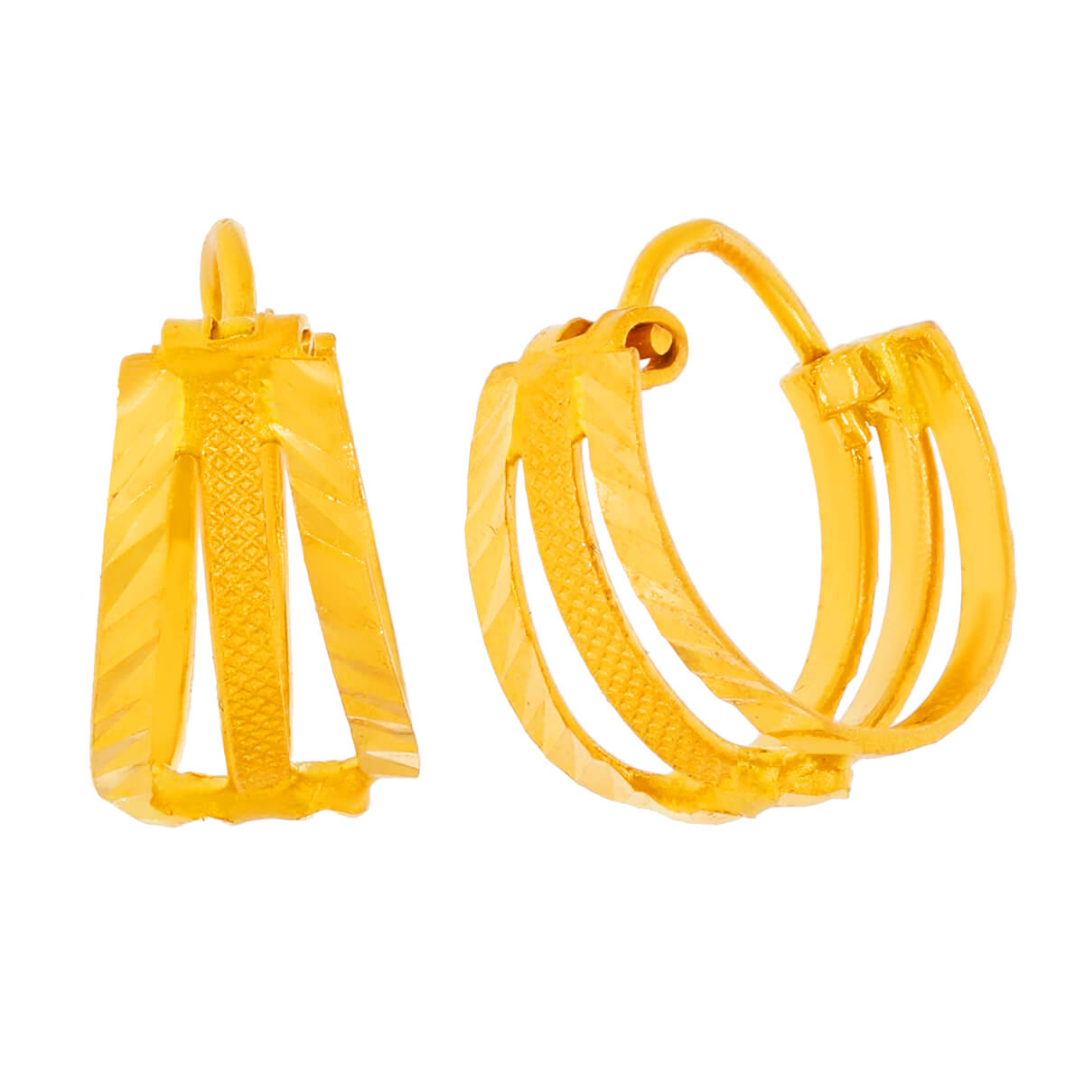 Modern Minimalist 22K Gold Tri Ring Hoops