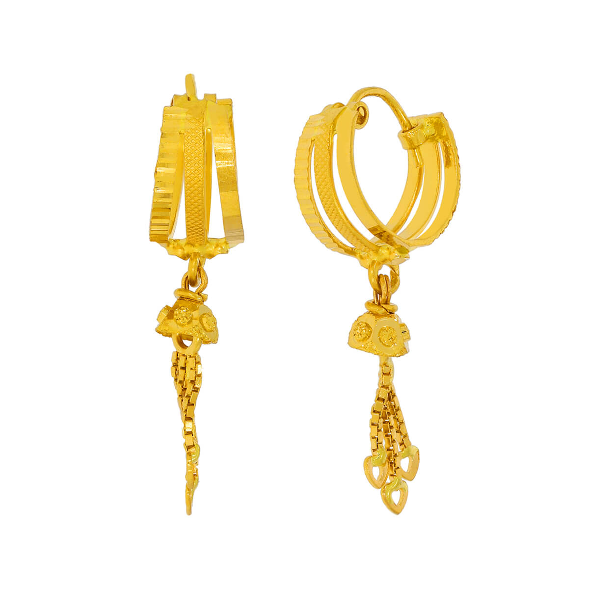 Graceful Triple Ring 22K Gold Hoops