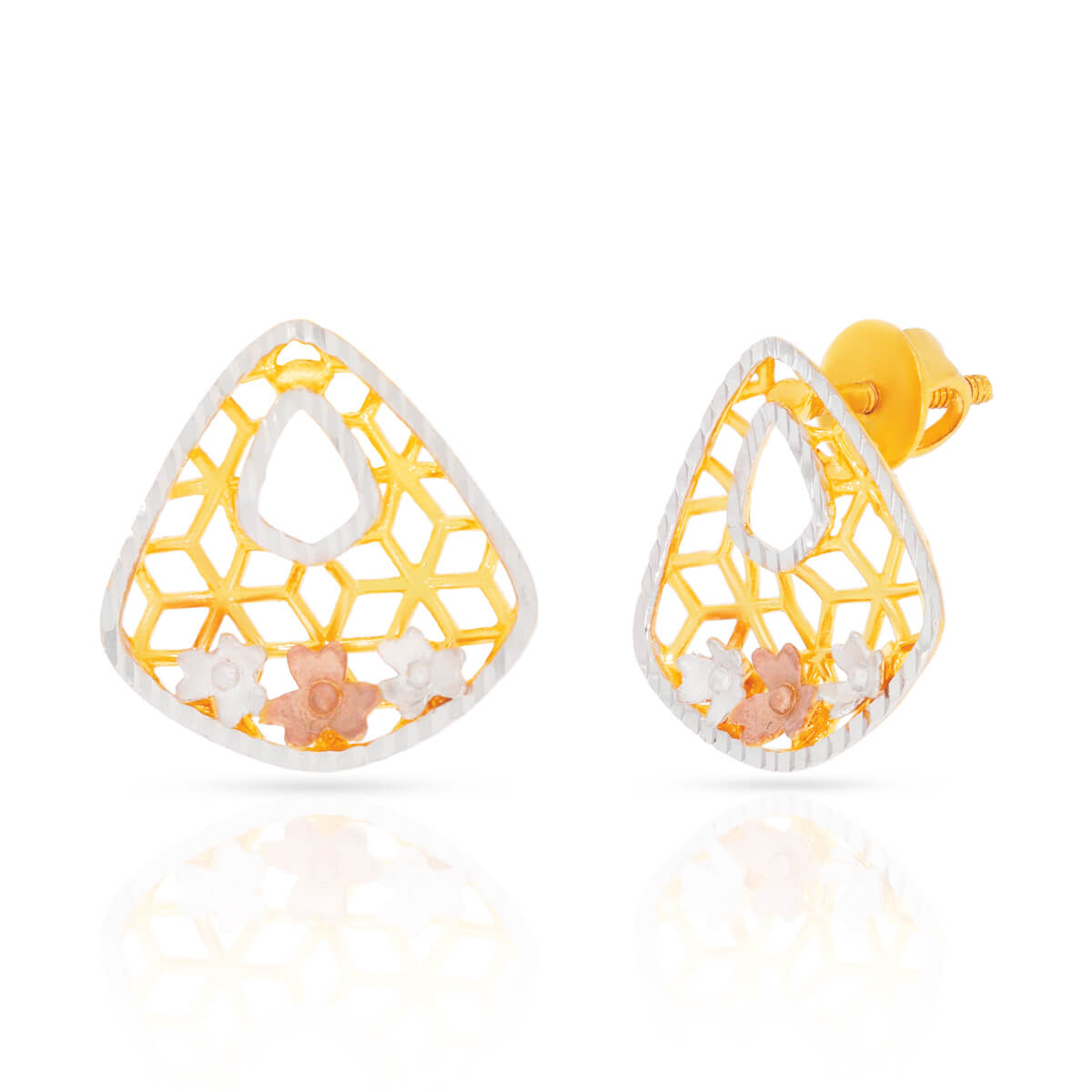 Delicate Jhali Motif Trigonal Gold Studs 22K