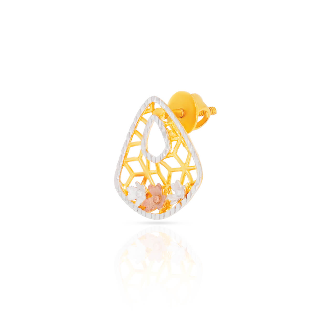Delicate Jhali Motif Trigonal Gold Studs 22K