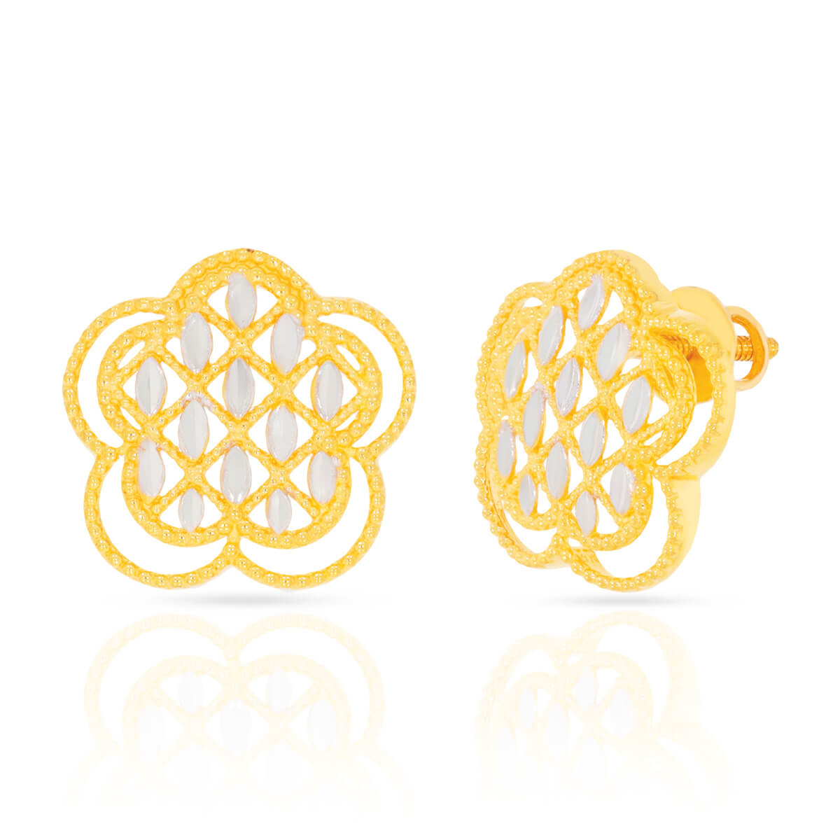 Charming Five Petal 22K Clover Gold Stud Earrings