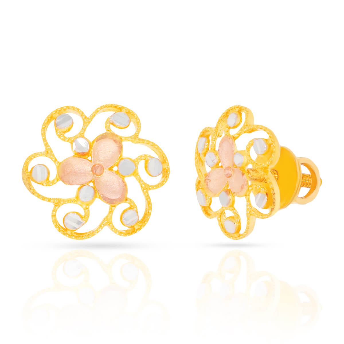 Petal Grace Gold Stud Earrings in 22K