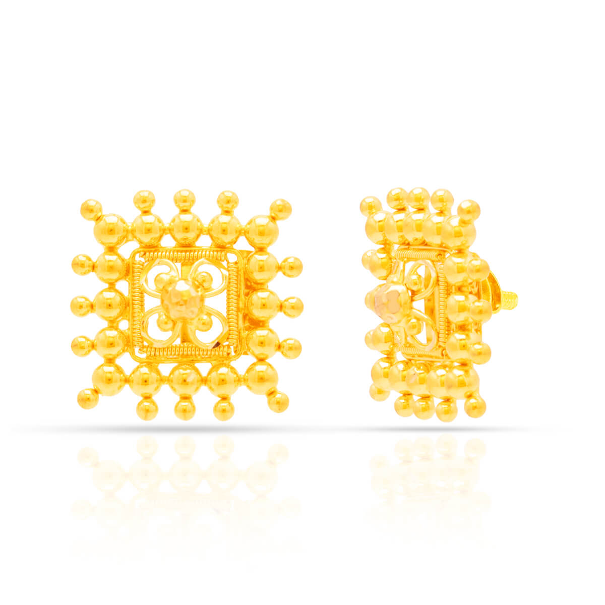 Charming Blossom Square Shape 22K Gold Stud Earrings