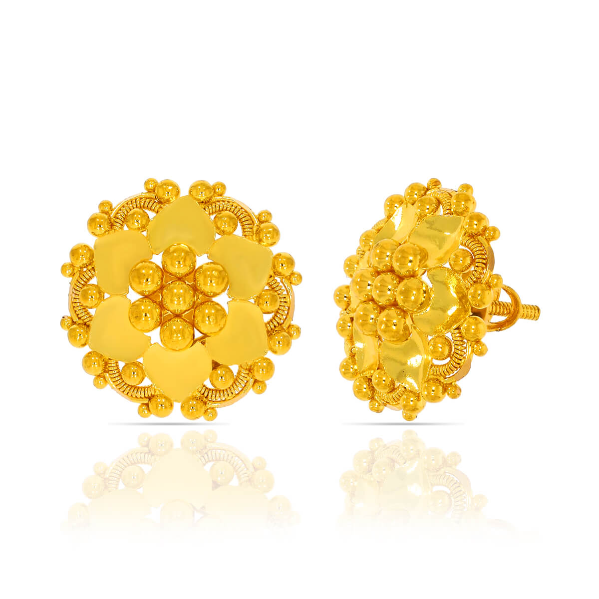 Exquisite Floral Design 22K Gold Stud Earrings