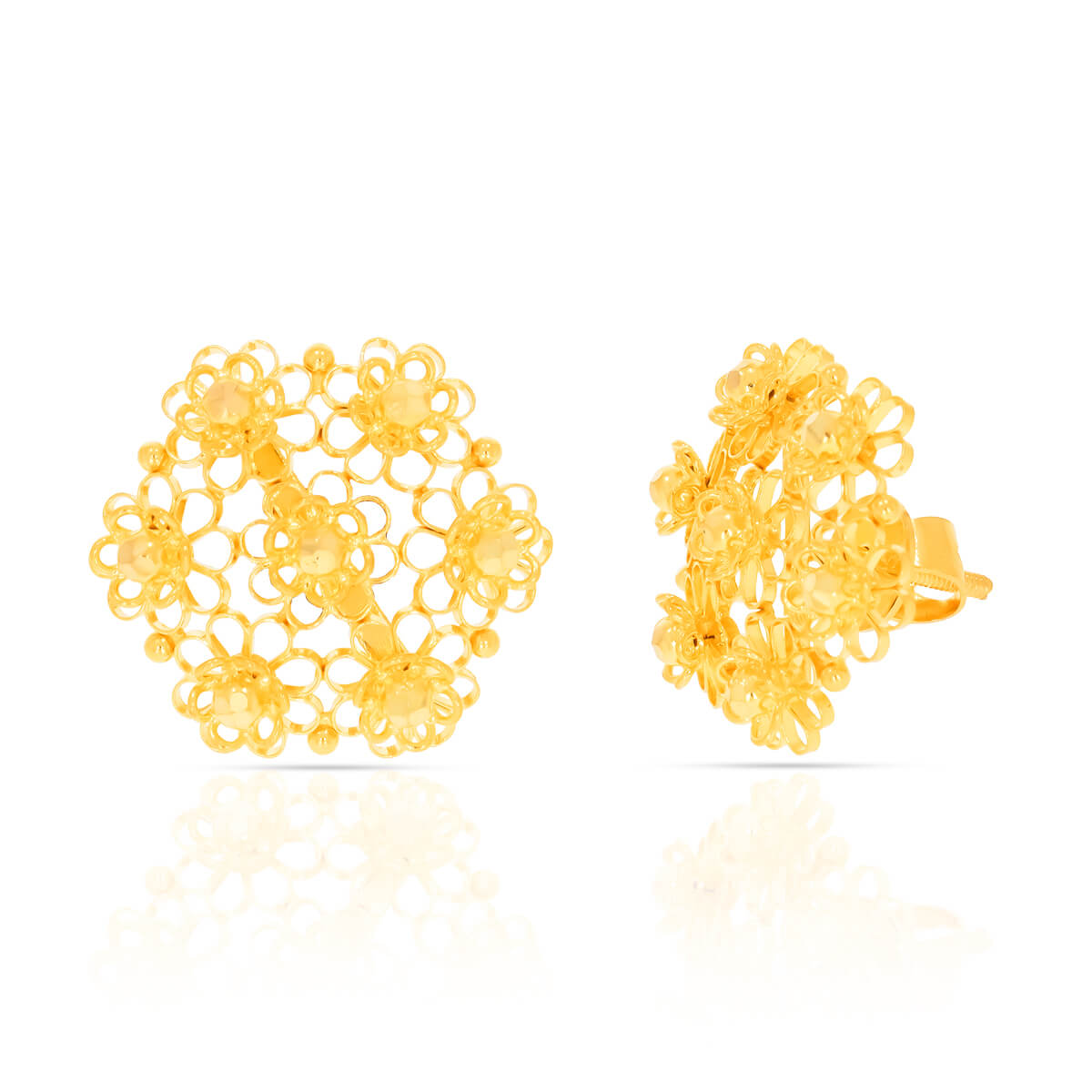 Elegant Jhali Motif Floral Stud Earrings in 22K