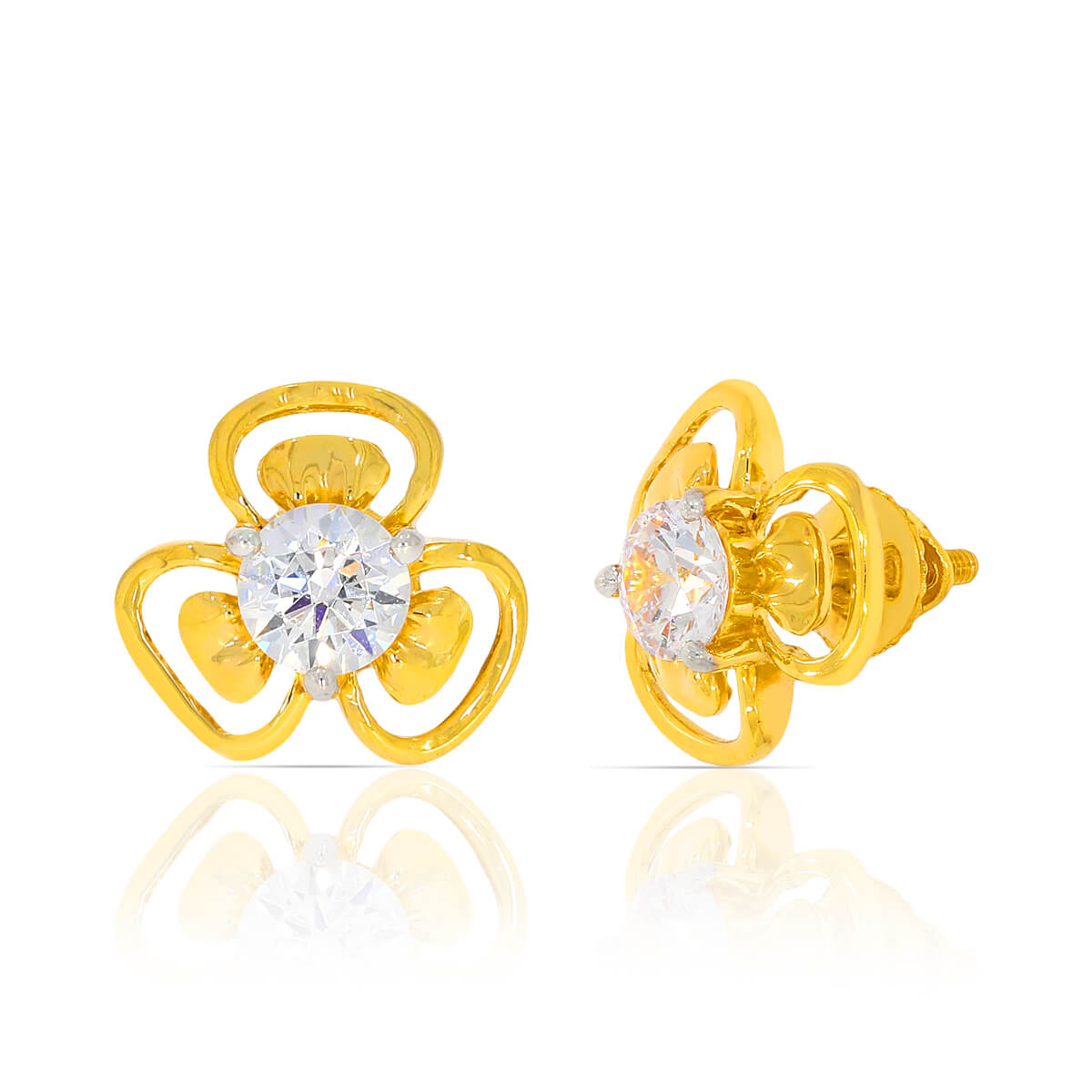 22K Charming Clover Gold Studs Earrings