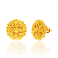 Delicate Floral Charm Gold Studs in 22K