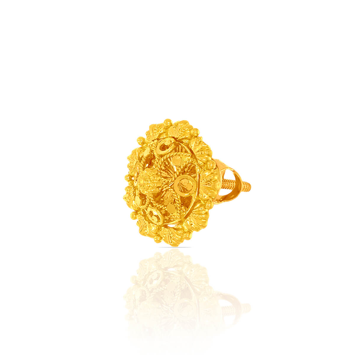 Delicate Floral Charm Gold Studs in 22K