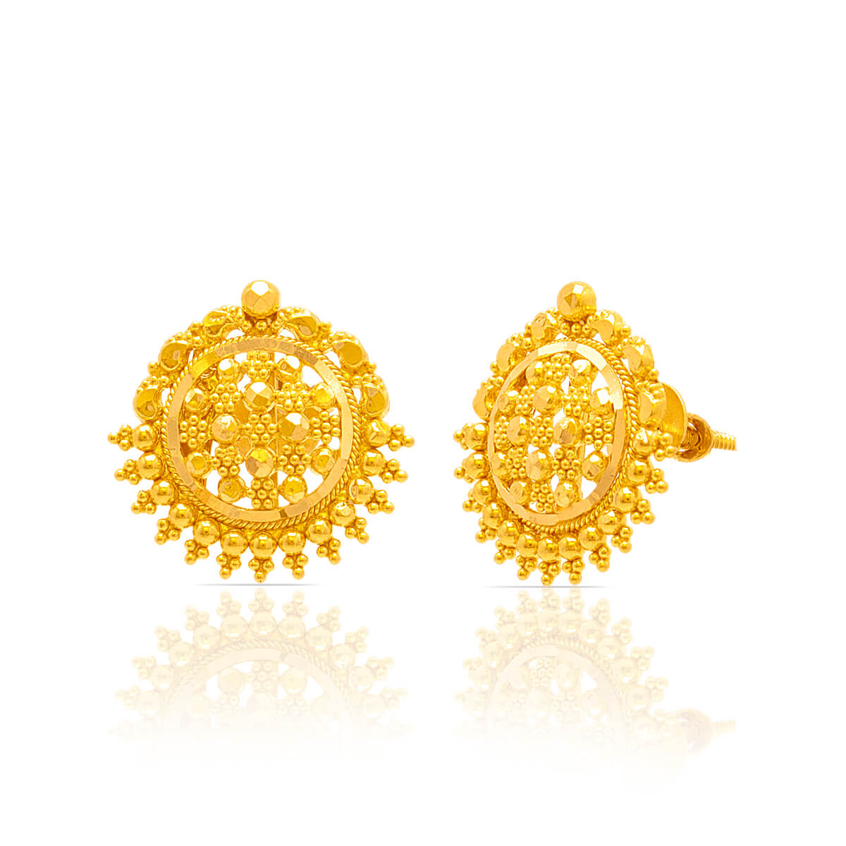 Adorable Floral Gold Studs in 22K