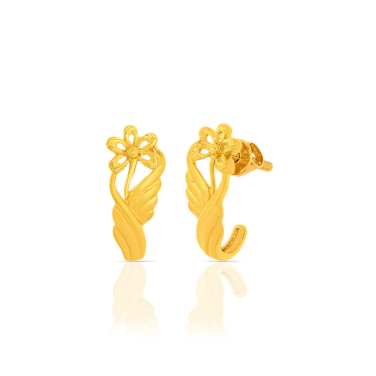Minimalist Floral Charm 22K Gold Hoops
