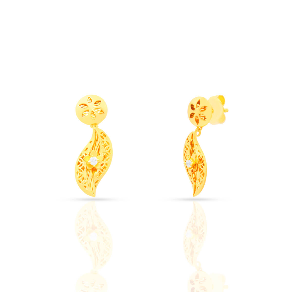 22K Gold Floral Danglers For Daily Grace