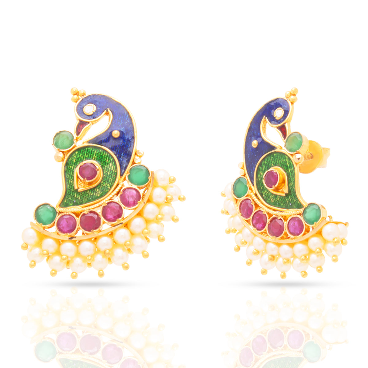 22K Glittering Peacock Design Studs with gemstone Charm