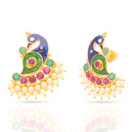 22K Glittering Peacock Design Studs with gemstone Charm