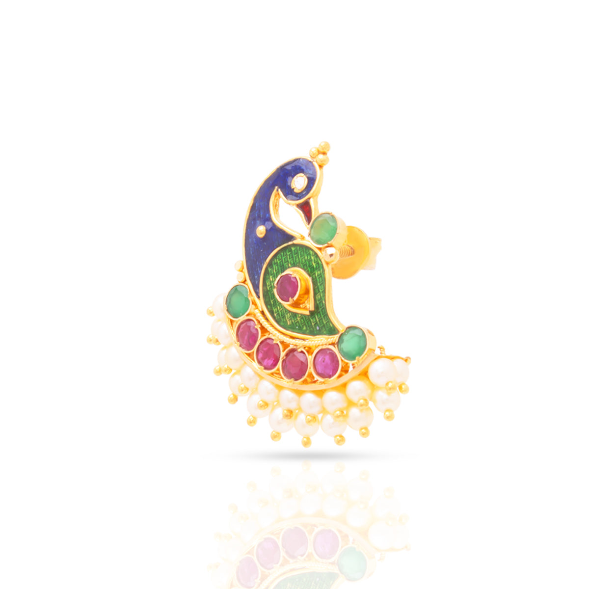 22K Glittering Peacock Design Studs with gemstone Charm