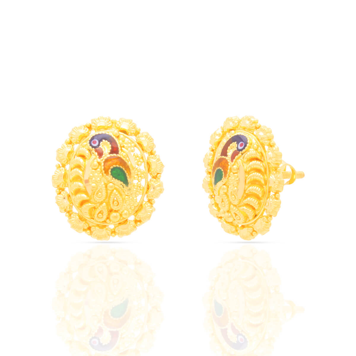 22K Colour Burst gemstone Peacock Motif Studs