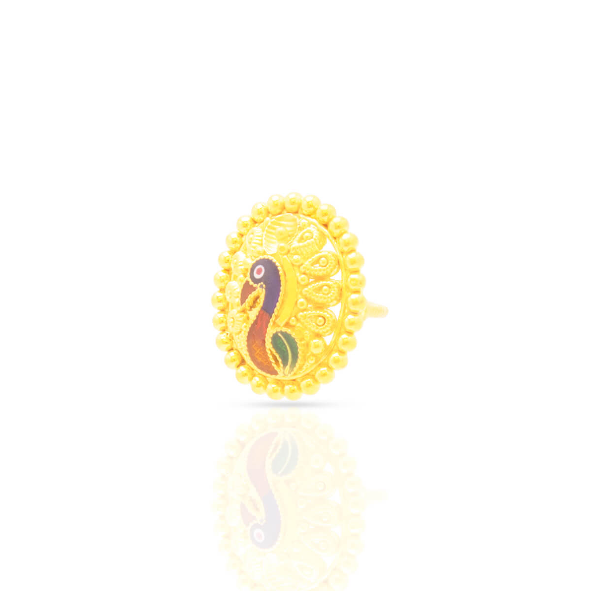 Vibrant gemstone Peacock Motif 22K Gold Studs