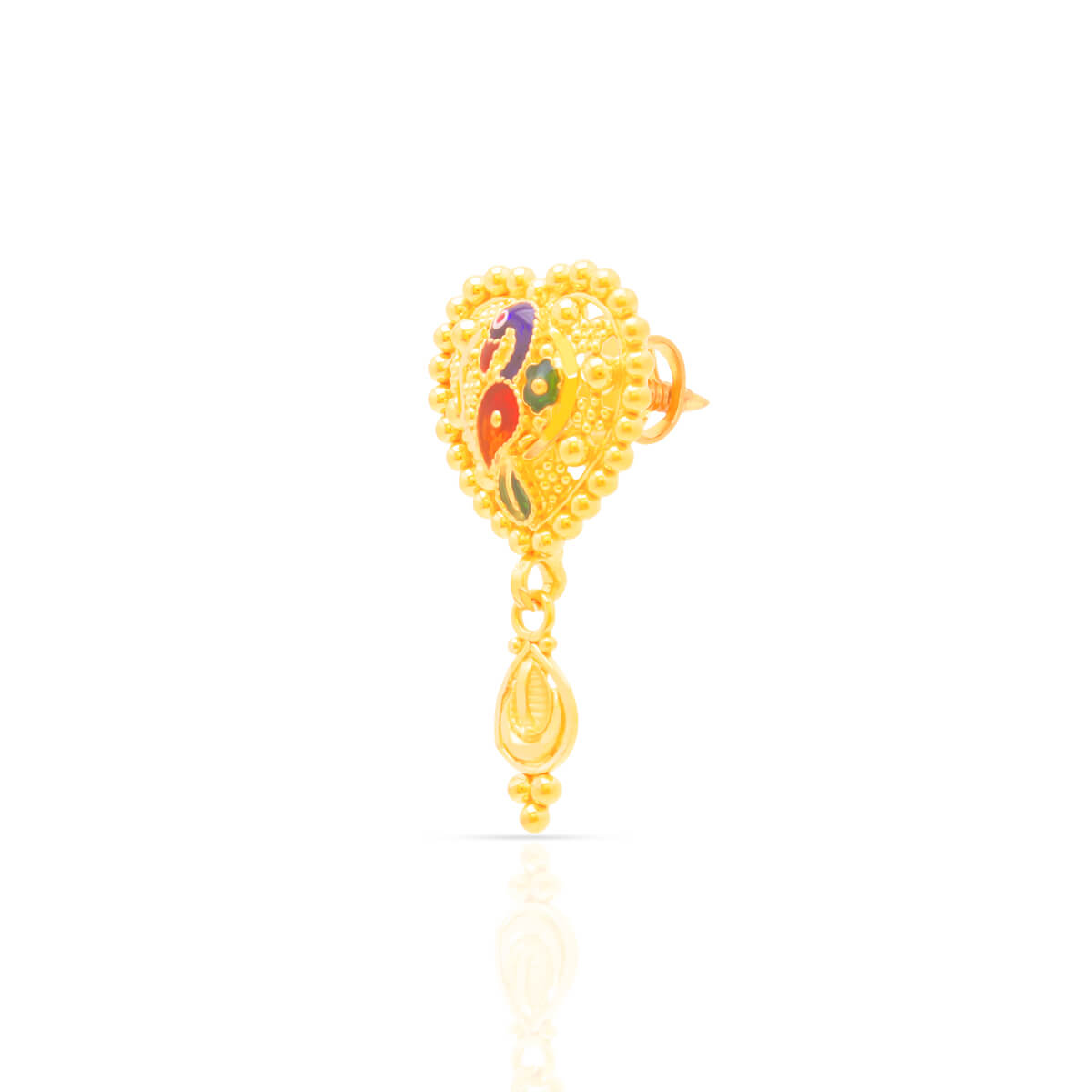 18K Vibrant Peacock Motif Gold Dangler Earrings