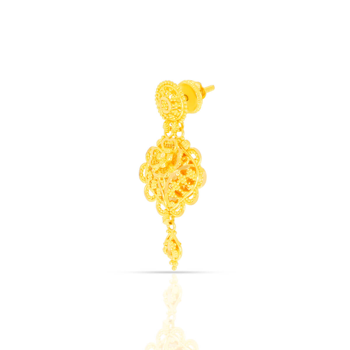 Intricately Crafted Daisy Motif Gold Dangler Earrings