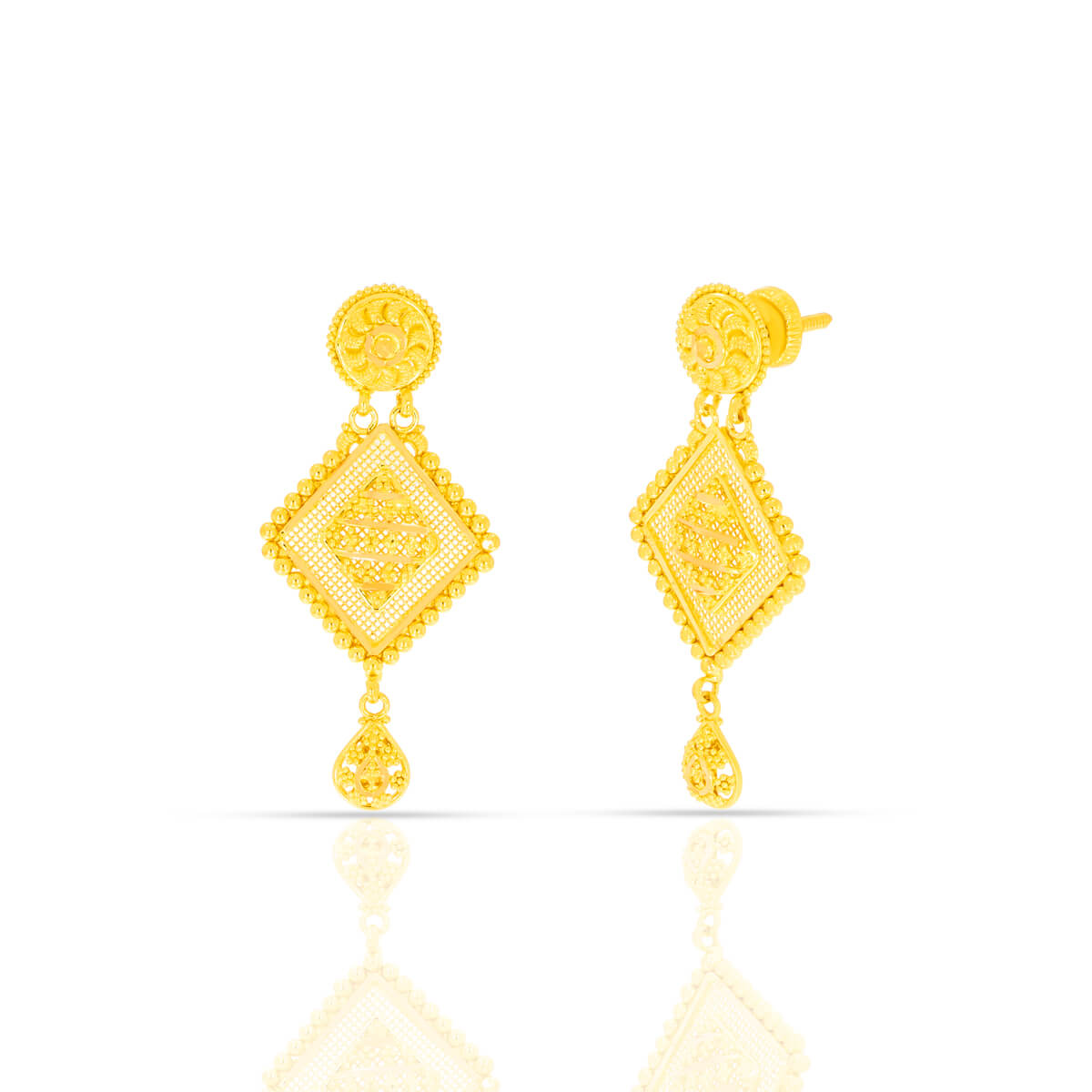 22K Gold Square Danglers with Modern Elegance