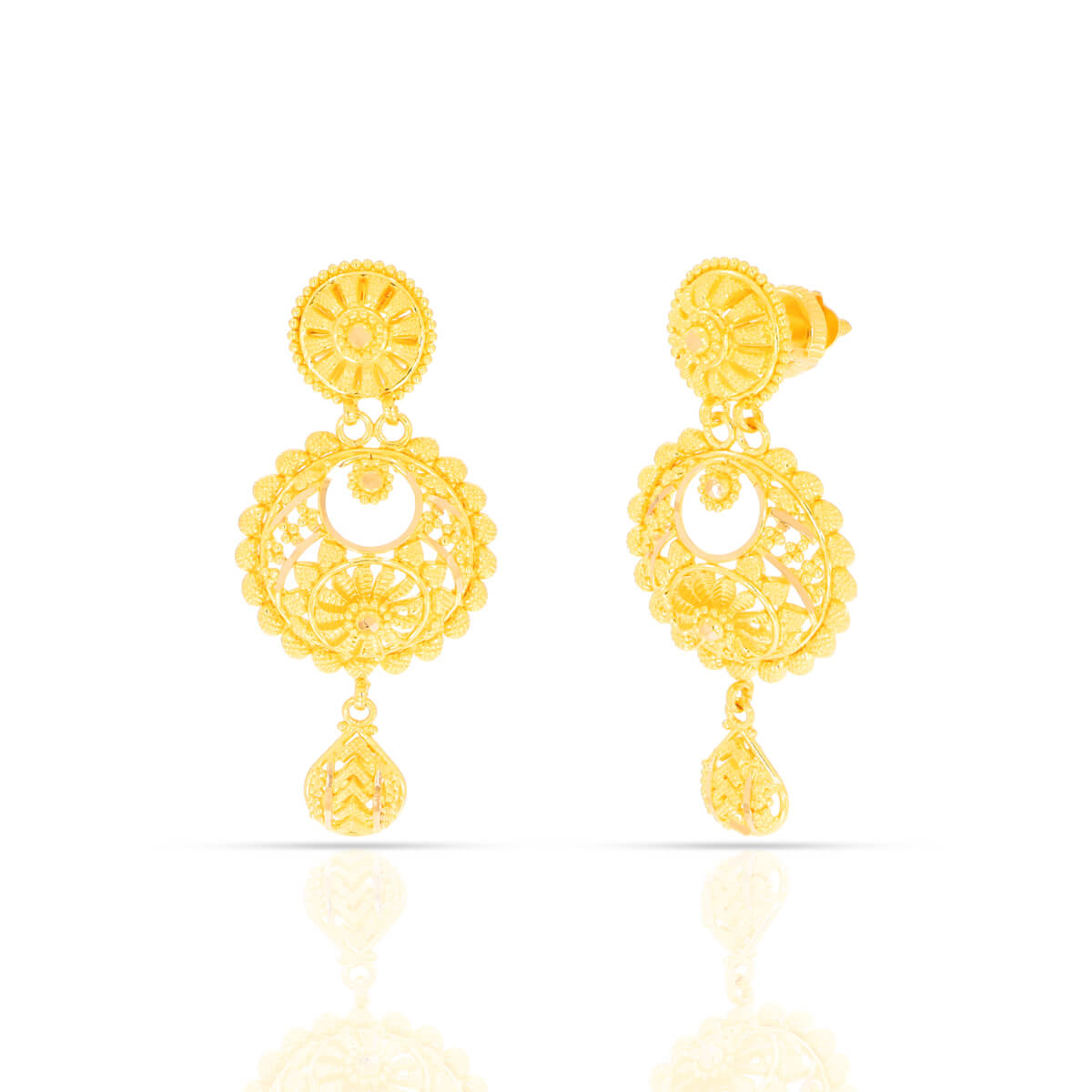 22K Floral Beauty Gold Dangler Earrings