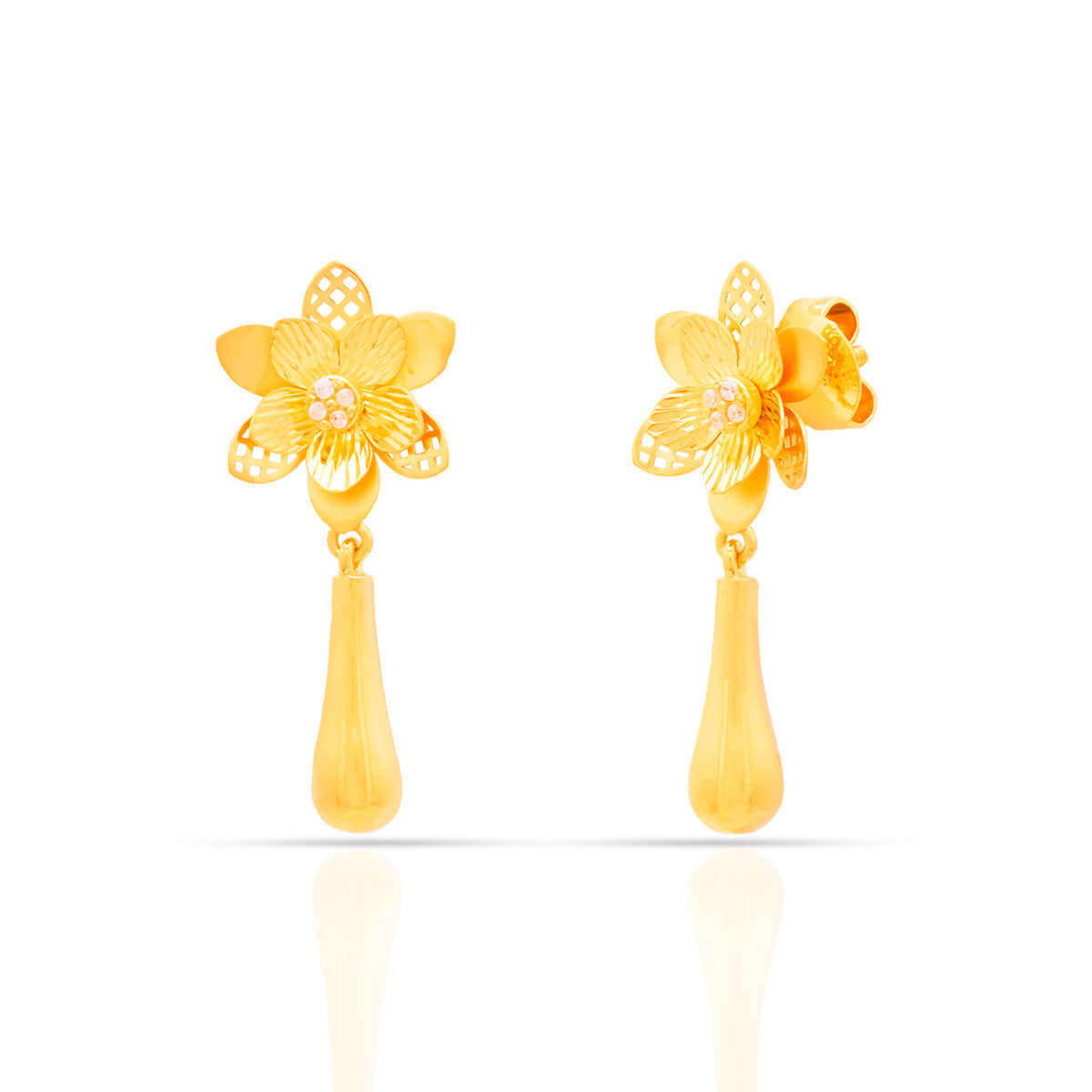 Charming 22K Gold Dangler Earrings with Floral Design