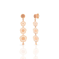18K Triple Blossom Gold Danglers For Graceful Charm