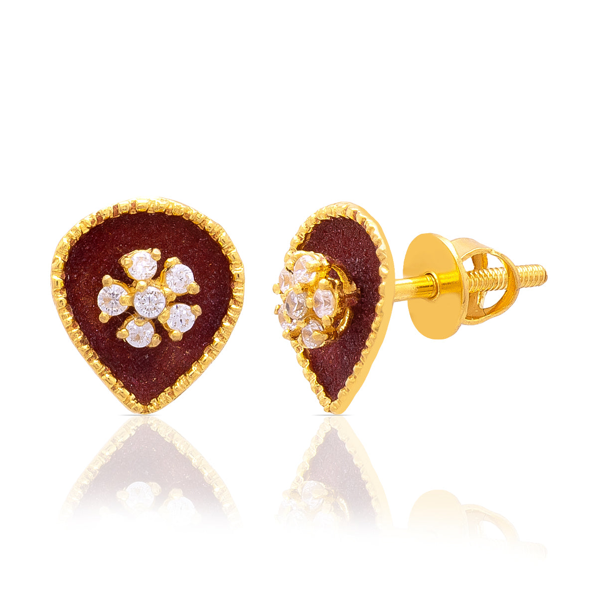 Floral Pattern 22K Gold Stud Earrings for Every Day
